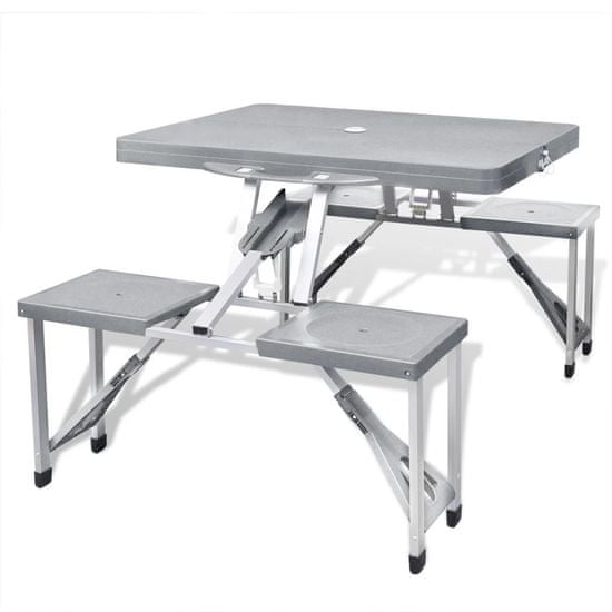 shumee Skládací kempingový set stůl a 4 stoličky, hliník, extra lehký, šedý