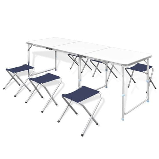 Greatstore Skládací kempová sada stůl a 6 stoliček, nastavitelná výška 180x60 cm