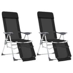 Greatstore Skládací kempingové židle s podnožkou hliníkové 2 kusy černé