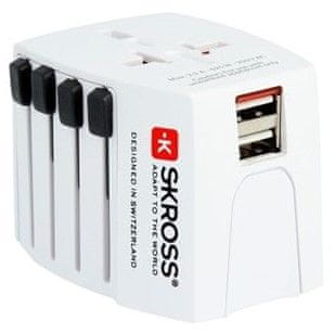 Skross Cestovní adaptér MUV USB, 2,5 A, 2× USB výstup 2 400 mA, univerzální pro 150 zemí PA48