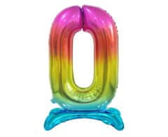 Fóliový balón číslice 0, stojící - duhová, 74cm
