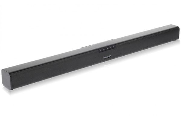 Bluetooth bezdrôtový soundbar sharp ht-sb110 bt slim soundbar 2.0 čistý zvuk výkon 2 × 15 w max výkon 90 w ekvalizér pre úpravu zvuku hdmi arc-cec digitálny optický vstup umiestnenie na stenu diaľkové ovládanie elegantný veľmi štíhle telo kovová mriežka