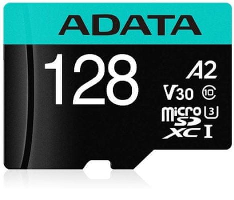 Paměťová karta Adata MicroSDXC 128GB U3 V30S + adaptér (AUSDX128GUI3V30SA2-RA1) adaptér, vysoká kapacita