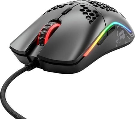 Herní myš Glorious Model O-, černá (GOM-BLACK), 6 tlačítek, makra, ergonomie, RGB podsvícení, 12 000 DPI, PixArt PMW3360 Omron