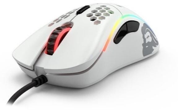 Herní myš Glorious Model D, bílá (GD-WHITE) 6 tlačítek, makra, ergonomie, RGB podsvícení, 12 000 DPI, PixArt PMW3360