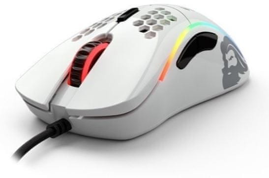 Herní myš Glorious Model D, lesklá bílá (GD-GWHITE) 6 tlačítek, makra, ergonomie, RGB podsvícení, 12 000 DPI, PixArt PMW3360