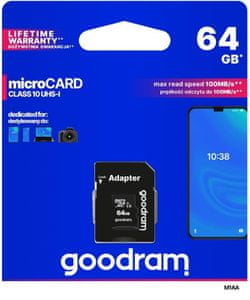 Paměťová karta Goodram microSDXC 64 GB M1AA, UHS-I Class 10, U1 + adaptér (M1AA-0640R12) microSDHC SDHC adaptér, vysoká kapacita