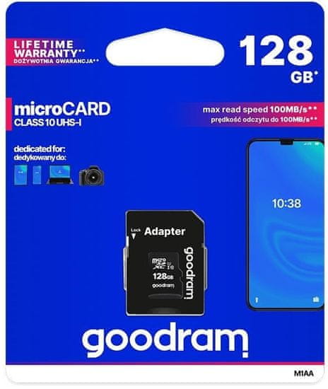 GoodRam microSDXC 128GB M1AA, UHS-I Class 10, U1 + adaptér (M1AA-1280R12)