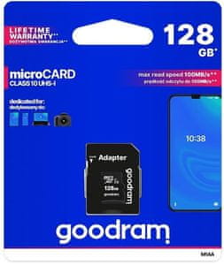 Paměťová karta Goodram microSDXC 128 GB M1AA, UHS-I Class 10, U1 + adaptér (M1AA-1280R12) microSDHC SDHC adaptér, vysoká kapacita