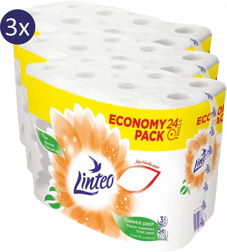 Levně LINTEO toaletní papír Economy Pack 3x 24rolí, 3 vrstvý, bílý