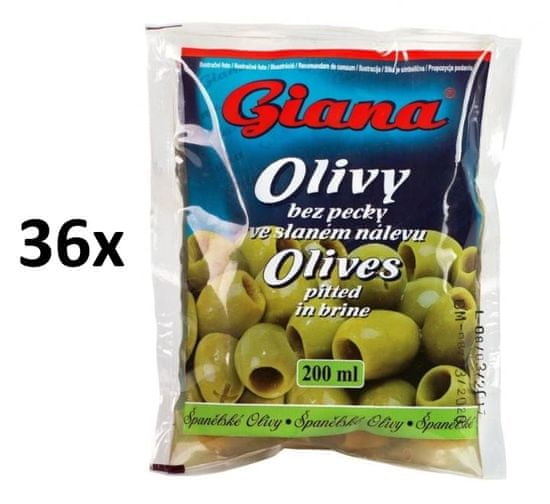 Giana Španělské olivy zelené bez pecky ve slaném nálevu 36× 195g