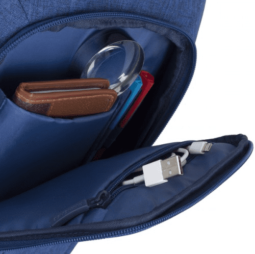  vnitřní kapsa na notebook přední kapsa s organizérem kapsa na drobnosti přihrádky na tužky Riva Case 7529  Batoh 13.3“, modrý (7529-BU) 