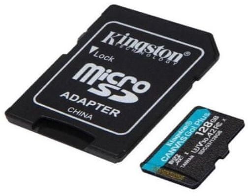 Paměťová karta Kingston microSDXC 128GB Canvas Go Plus 170R A2 U3 V30 + adaptér (SDCG3/128GB), vysoká kapacita