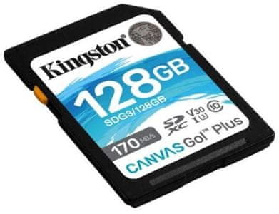 Paměťová karta Kingston SDXC 128GB Canvas Go Plus 170R C10 UHS-I U3 V30 (SDG3/128GB) vysoká kapacita