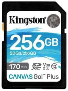 Paměťová karta Kingston SDXC 256GB Canvas Go Plus 170R C10 UHS-I U3 V30 (SDG3/256GB) vysoká kapacita