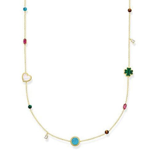 Thomas Sabo Náhrdelník "Riviera barvy" , KE1759-490-7-L90v, Sterling Silver, 925 Sterling silver, 18k yellow gold plating, synthetic corundum, simulated malachite/turquoise, tiger‘s eye, mother-of-pearl, zirconia