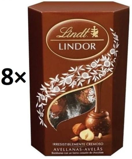 LINDT Lindor Mléčná čokoláda s jemnou krémovou náplní s kousky ořechů 8× 200g