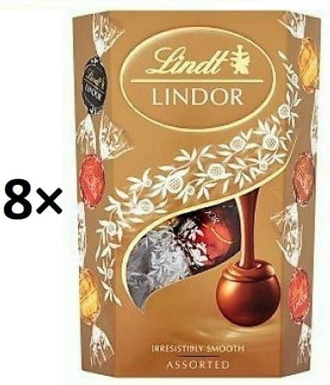 LINDT Lindor Směs mléčné. bílé a hořké čokolády s jemnou krémovou náplní 8× 200g