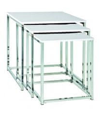 Mørtens Furniture Konferenční stolky Corbin, sada 3 kusů, 36 / 39/ 42 cm, bílá / chrom
