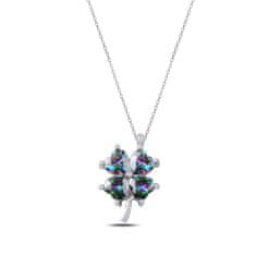 Klenoty Amber Stříbrný náhrdelník čtyřlístek - barvený zirkon