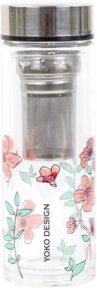 Yoko Design skleněná láhev se sítkem na čaj, 350 ml, růžová