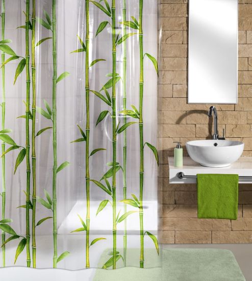 Kleine Wolke Koupelnový závěs Bambu, 180×200 cm, zelený