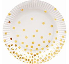 GoDan Talířky papírové bílé ,,konfety zlaté" 18cm, 6ks