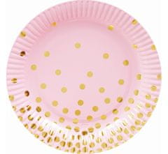 GoDan Talířky papírové růžové ,,konfety zlaté" 18cm, 6ks