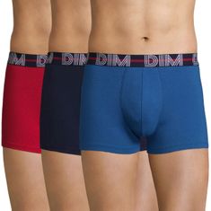 DIM pánské boxerky D01QU DIM POWERFUL BOXER 3 ks červená/modrá XL