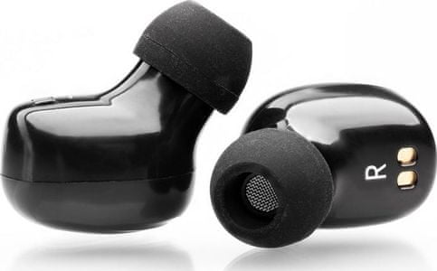 přenosná true wireless Bluetooth 5.0 sluchátka intezze b100 šťavnatý zvuk posílené basy mikrofon pro handsfree 7h provoz na nabití nabíjecí pouzdro s ukazatelem nabití 100 h navíc dotykové ovládání pohodlná do malých uší krásný moderní design