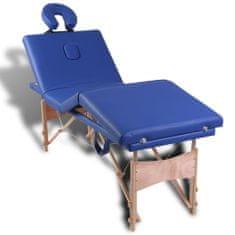 shumee Modrý skládací masážní stůl se 4 zónami a dřevěný rám