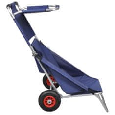 Greatstore Skládací přenosný plážový vozík s kolečky, modrý