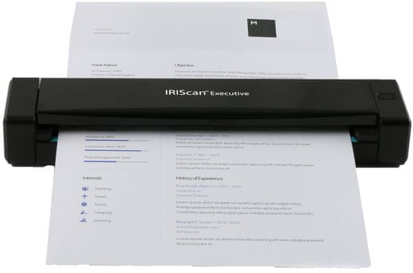 Přenosný a kompaktní skener Iriscan Executive 4, rozpoznání textu, rychlý, oboustranné skenování skenuje, Windows, Mac