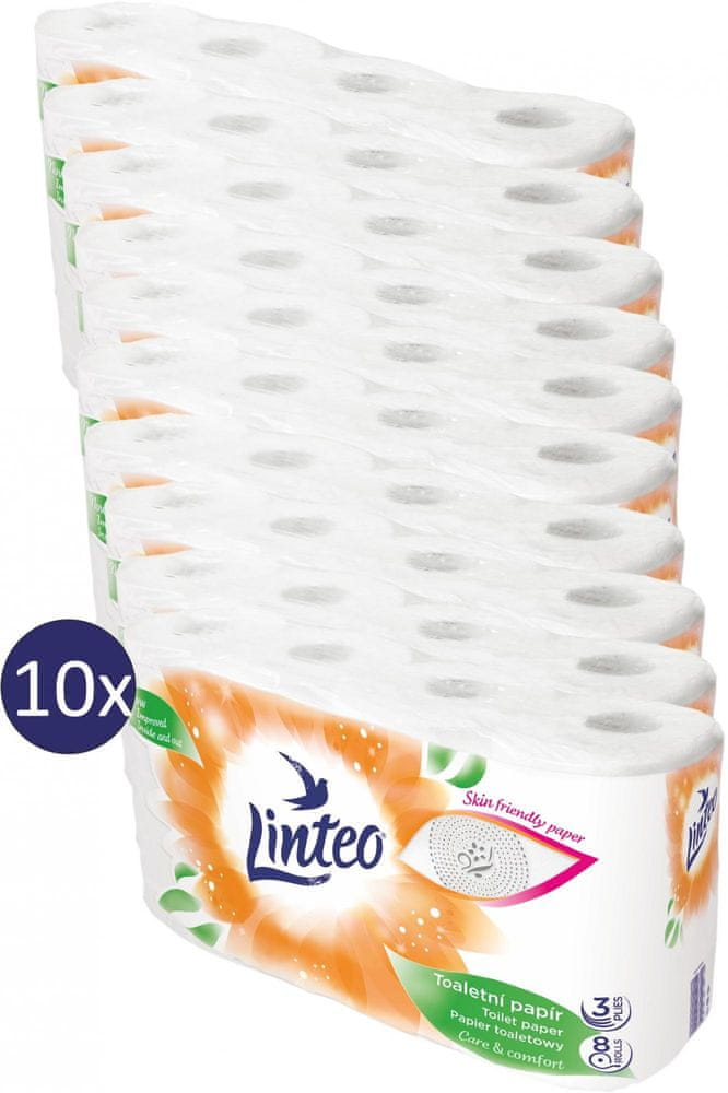 Levně LINTEO Toaletní papír 10x 8 ks, bílý, 3 vrstvy 15 m