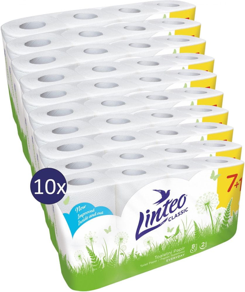 Levně LINTEO Toaletní papír CLASSIC 10x 7+1 zdarma 8 ks, bílý 2 vrstvý
