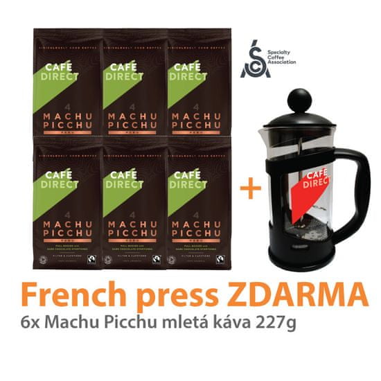 Cafédirect 6x BIO Machu Picchu mletá káva 227g + French Press 350ml