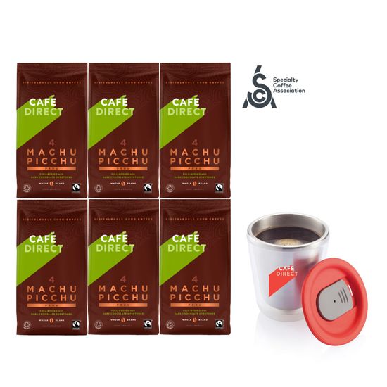 Cafédirect 6x BIO Machu Picchu zrnková káva 227g + nerezový hrnek 200ml