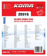 KOMA ZE01S - Sáčky do vysavače Zelmer Cobra, Flip, Furio textilní, 4ks