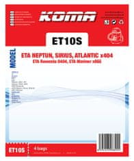 KOMA ET10S - Sáčky do vysavače ETA Neptun 1404, 3404, Rowenta 0404 textilní, 4ks