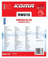 KOMA RW01S - Sada 12 ks sáčků do vysavače Rowenta Ru, Rb