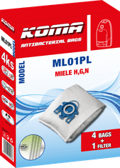 KOMA ML01PL - Sáčky do vysavače Miele H,G,N s plastovým čelem, textilní, 4ks