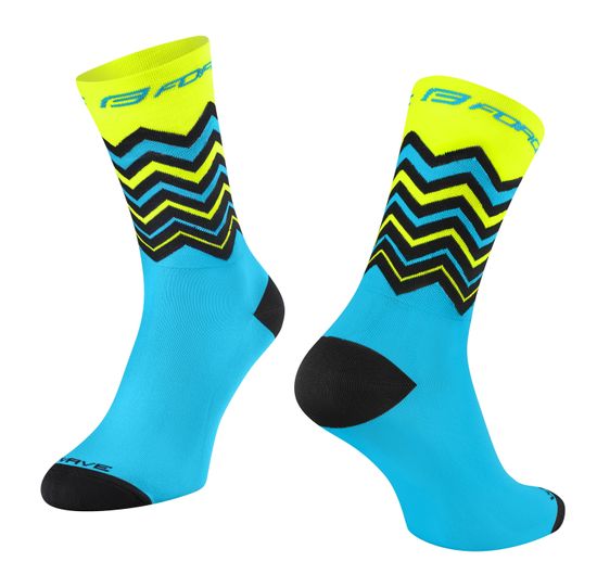 Force Cyklistické ponožky Wave, modro-fluo žluté - velikost S/M (36-41)