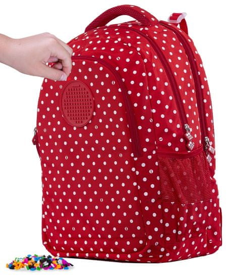 Pixie Crew Studentský batoh červený s bílými puntíky