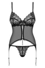 Obsessive Erotický korzet Contica corset + Ponožky Gatta Calzino Strech, černá, S/M