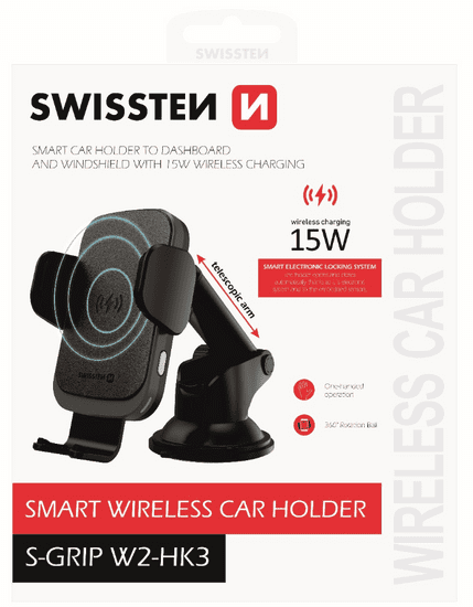 SWISSTEN Smart držák do auta s bezdrátovým nabíjením 15W S-Grip W2HK3 (65010607), černý