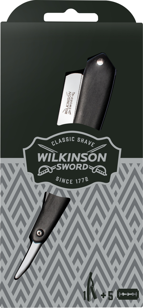 Wilkinson CLASSIC 5s Blades Vintage + Cut Throat břitva + 5ks žiletek