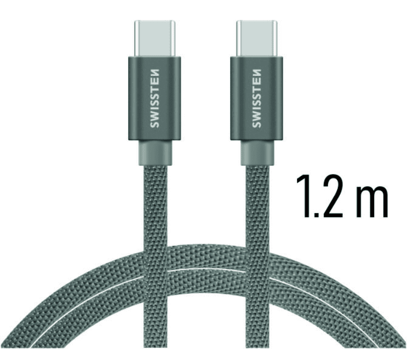 Levně SWISSTEN DATA CABLE USB-C / USB-C TEXTILE 1,2M GREY (71527202)