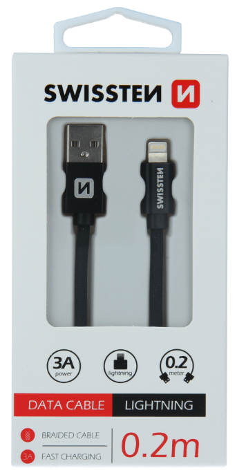 SWISSTEN DATA CABLE USB / LIGHTNING TEXTILE 0,2M BLACK (71523101) - zánovní