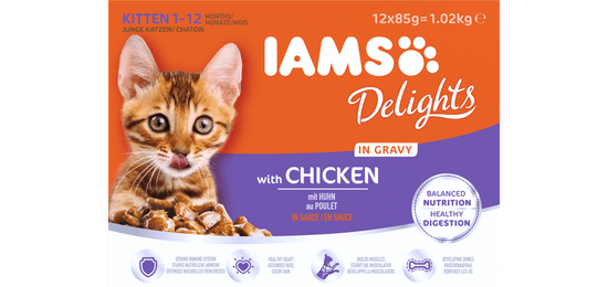 IAMS Kapsičky Kitten Delights Chicken in Gravy multipack 12x85 g