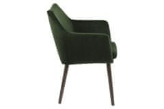 Design Scandinavia Jídelní židle s područkami Nora, samet, tmavě zelená